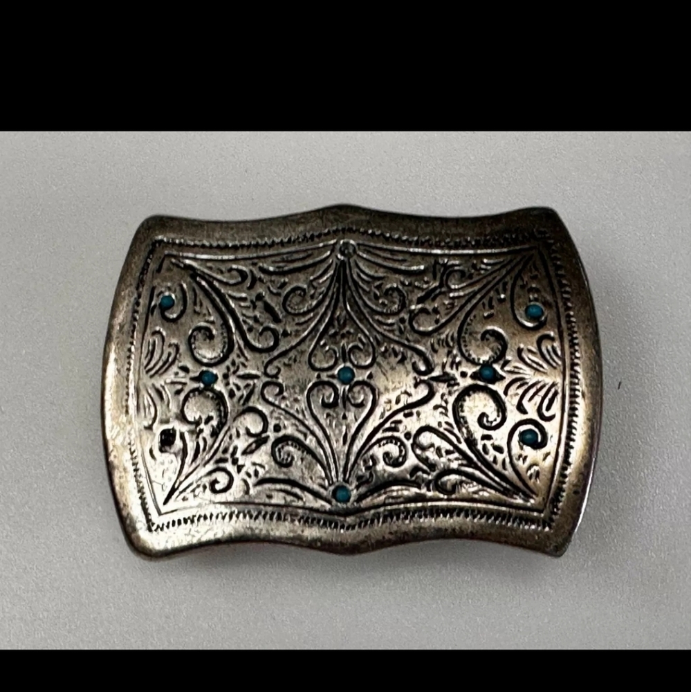Vintage silver tone turqoise mini stone belt buckle women's metal